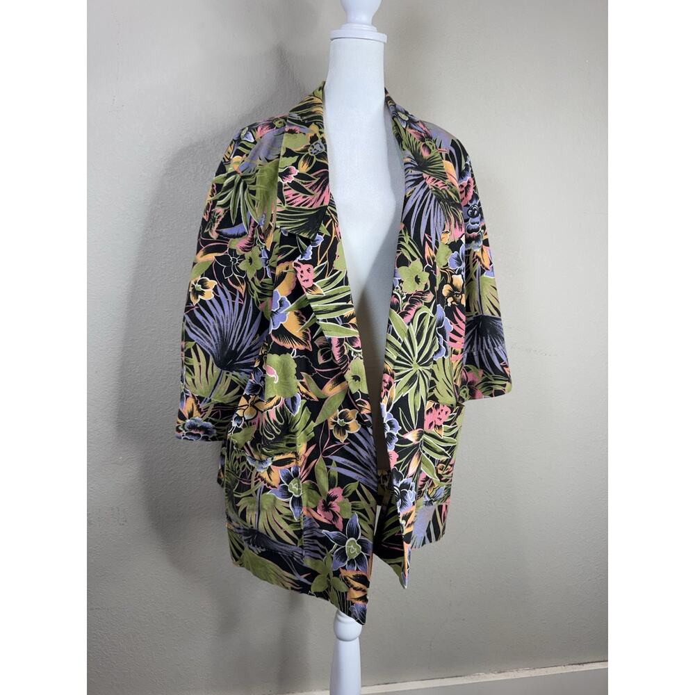 Lucky Winner Hawaiin Short Sleeve Blazer Jacket Tropical Floral Vacation Large